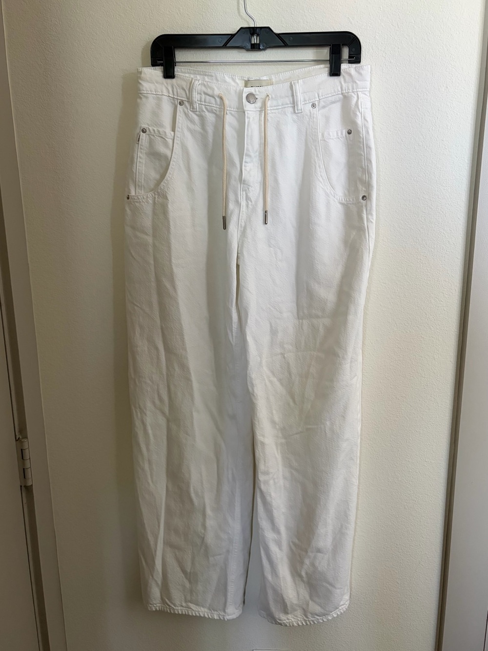DL1961 Straight White Jeans with Drawstring Waist